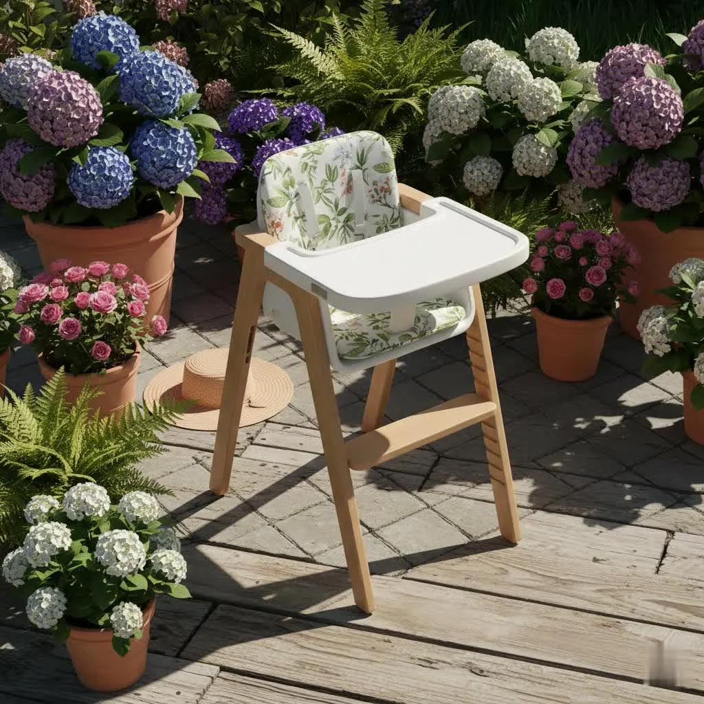 Vintage high chair with intricate design
